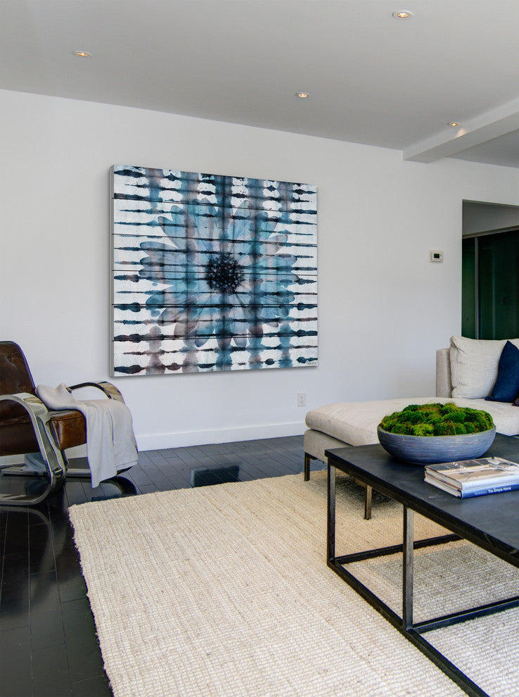 "Tie Dyed Flower" Print on White Wood, 32"x32"