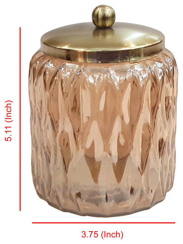 nu steel Amber Glass With Gold Colored Steel Cotton Container