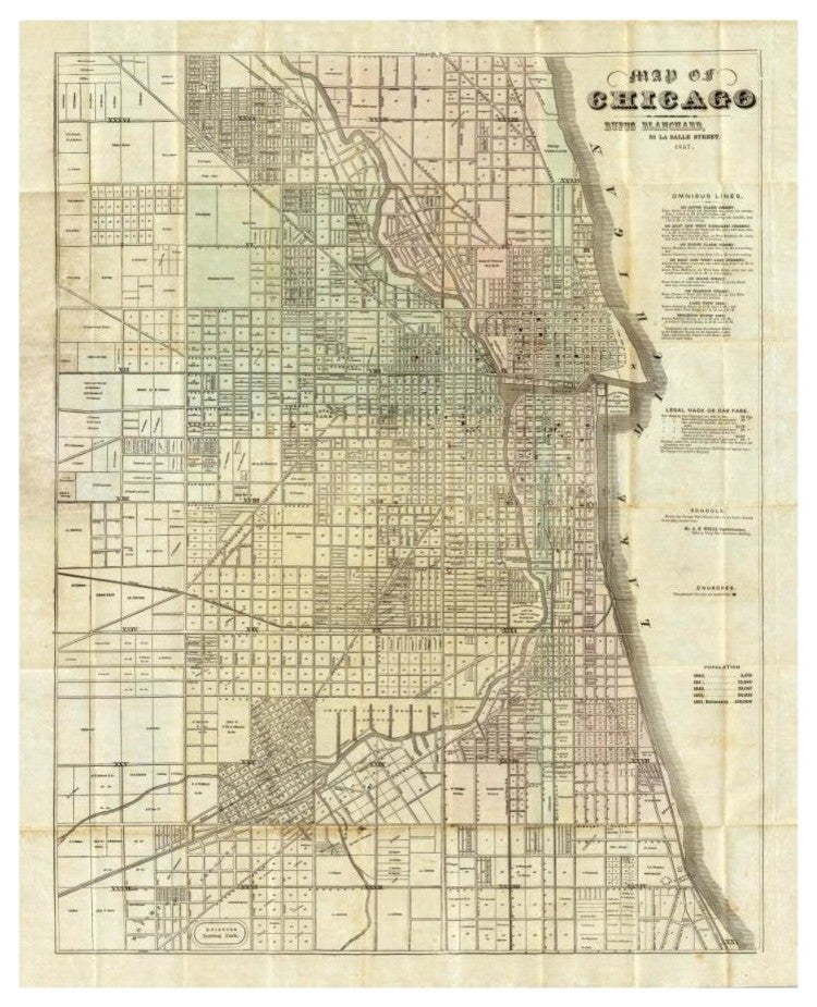 "Map of Chicago, 1857" Digital Paper Print by Rufus Blanchard, 15"x18"