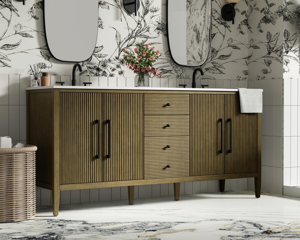 Home Living 72" Double Bathroom Vanity, Hazel Oak