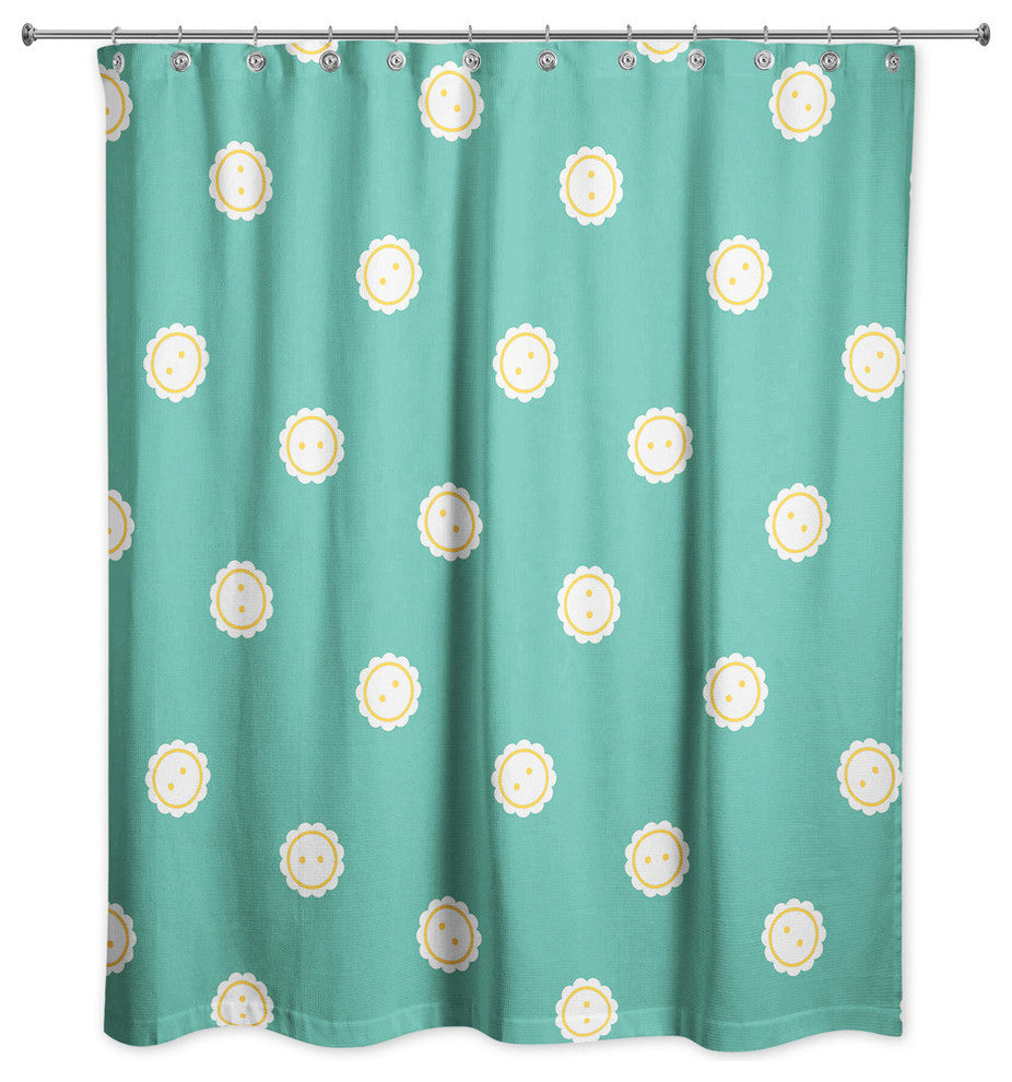 Blue Button Pattern Shower Curtain