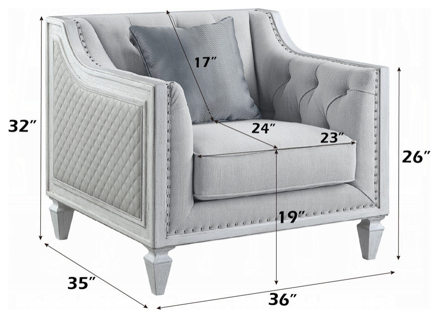 ACME Katia Chair in Gray Linen & White Finish