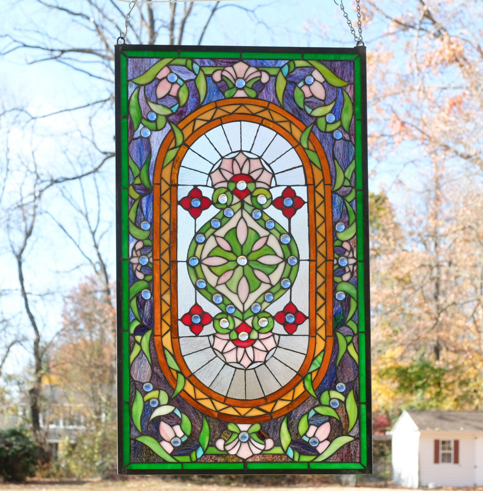 20" x 34.25" Large Handcrafted glass window panel QA154