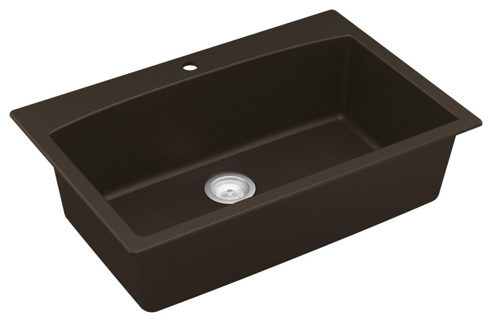 Karran Drop-In Quartz Composite 33" 1-Hole Single Bowl Kitchen Sink Kit, Brown