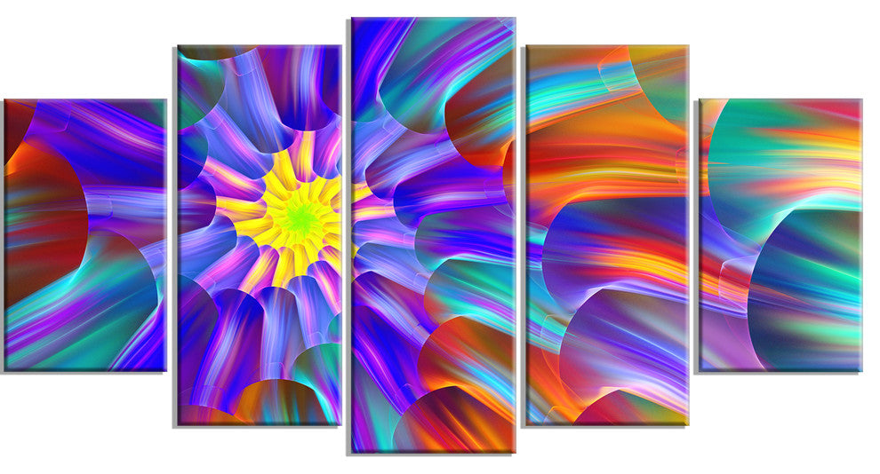 Spectacular Stain Glass with Spirals, Floral Canvas Art Print, 60"x32", 5 Panels
