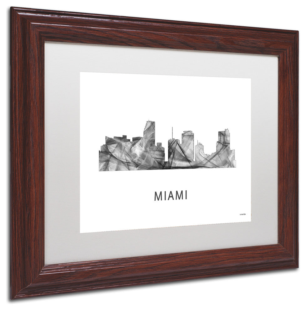 Marlene Watson 'Miami Florida Skyline' Matted Art, Wood Frame, White, 14x11