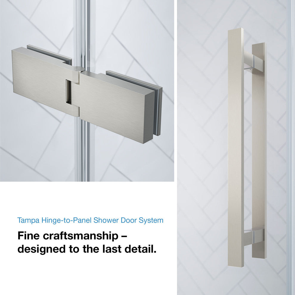 Tampa Alcove Frameless Pivot Hinge Shower Door Kit With Base Pan, Satin Nickel, 48x32"