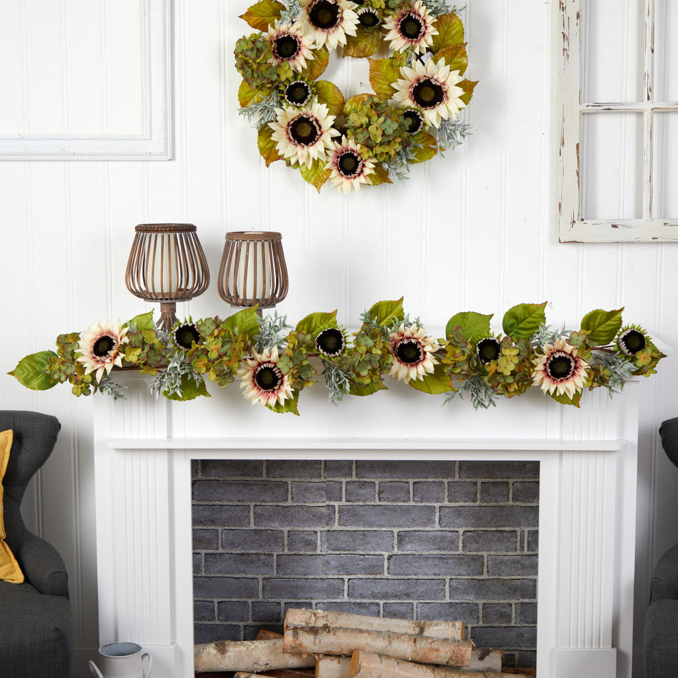 5' White Sunflower and Hydrangea Artificial Garland