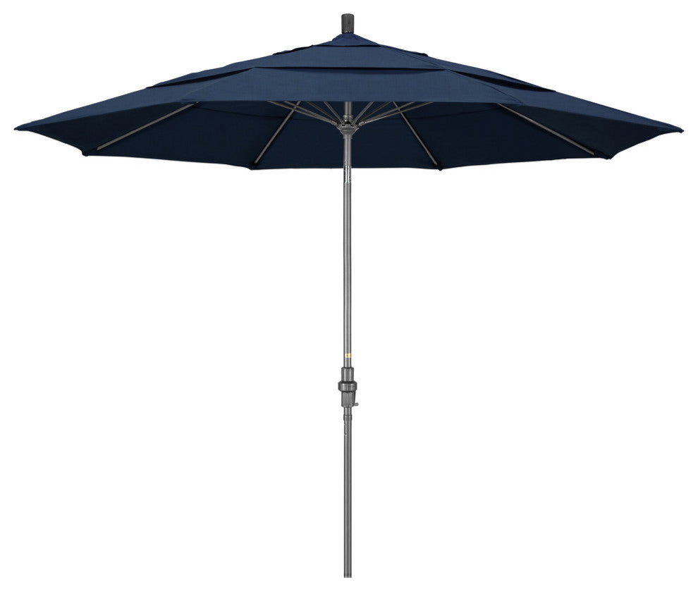 11' Grey Collar Tilt Crank Aluminum Umbrella, Sunbrella, Spectrum Indigo