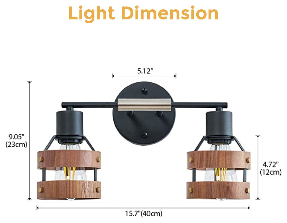 2-Light bathroom vanity light brushed nickel Wood & Metal light fixture