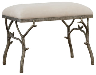 Uttermost Lismore Small Iron Resin and Fabric Bench in Off White