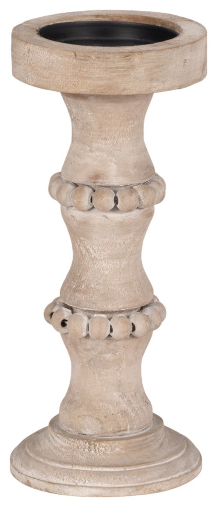 Wooden 11" Banded Bead Candle Holder