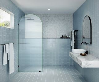 34"x86.75" Frameless Shower Door, Arched Fluted Single Fixed Panel, Oil Rubbed Bronze