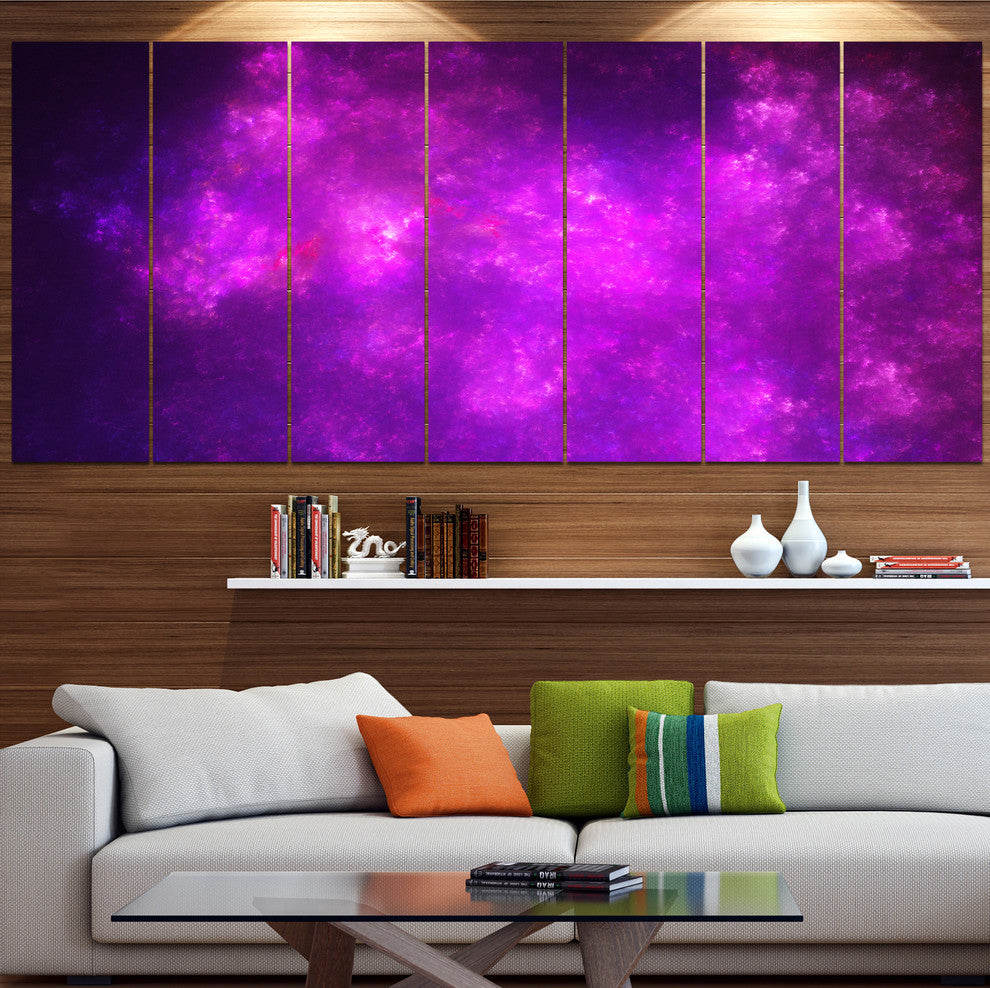 Purple Starry Fractal Sky, Abstract Canvas Art Print, 83"x32", 7 Panels