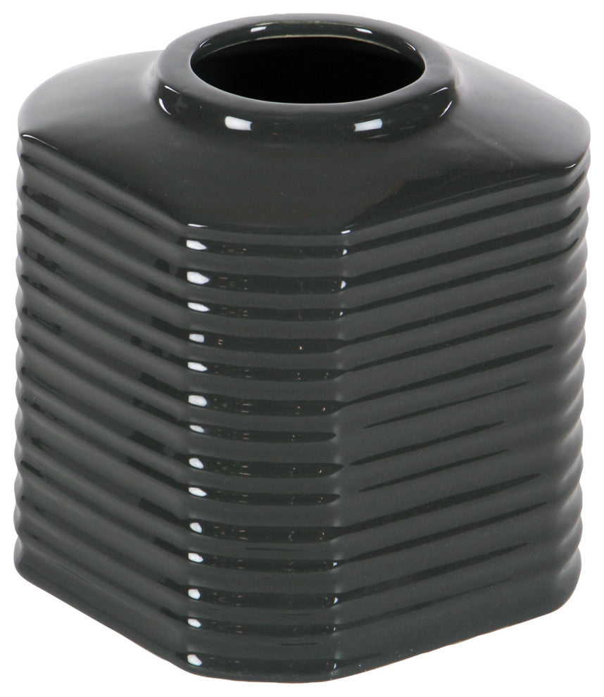 Set of 3 Contemporary 5" Ribbed Octagonal Ceramic Vases