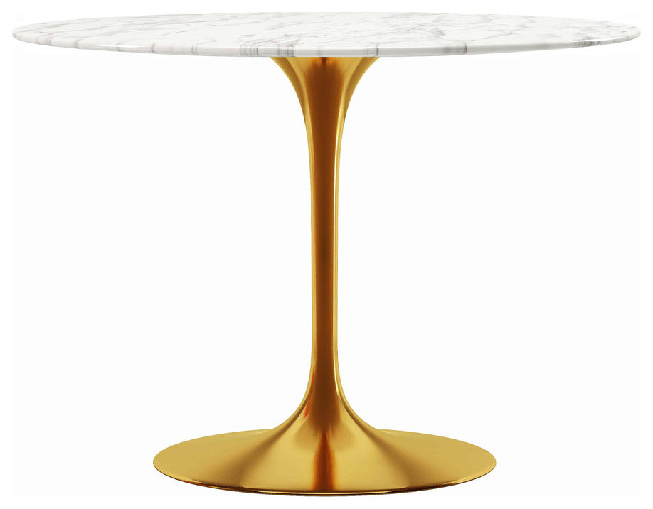 40" White And Gold Marble And Metal Dining Table