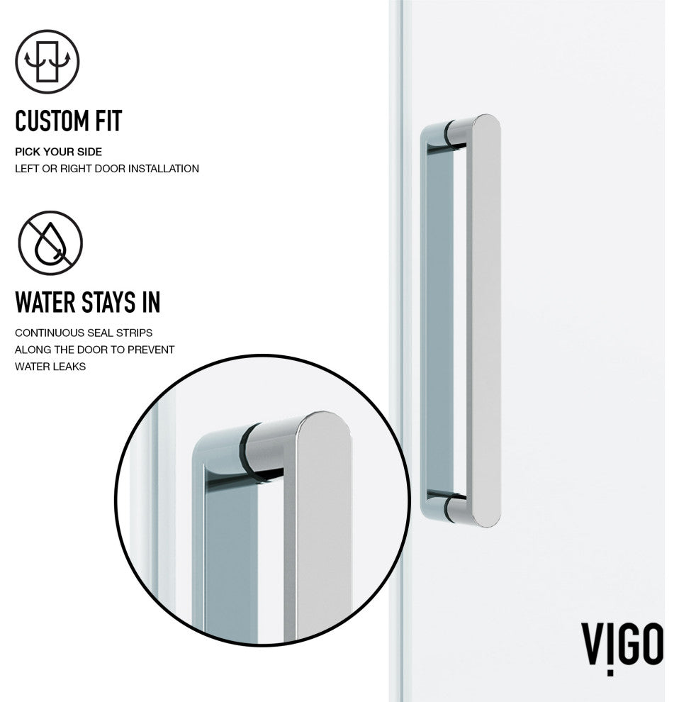 VIGO Elan Frameless Sliding Shower Door, V-Motion, Clear Glass, Chrome, 56" to 60" W X 76" H
