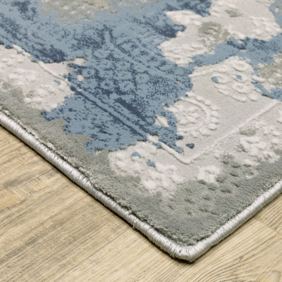 Emery Hidden Abstract Grey/Blue Indoor Area Rug, 6'7" x 9'6"