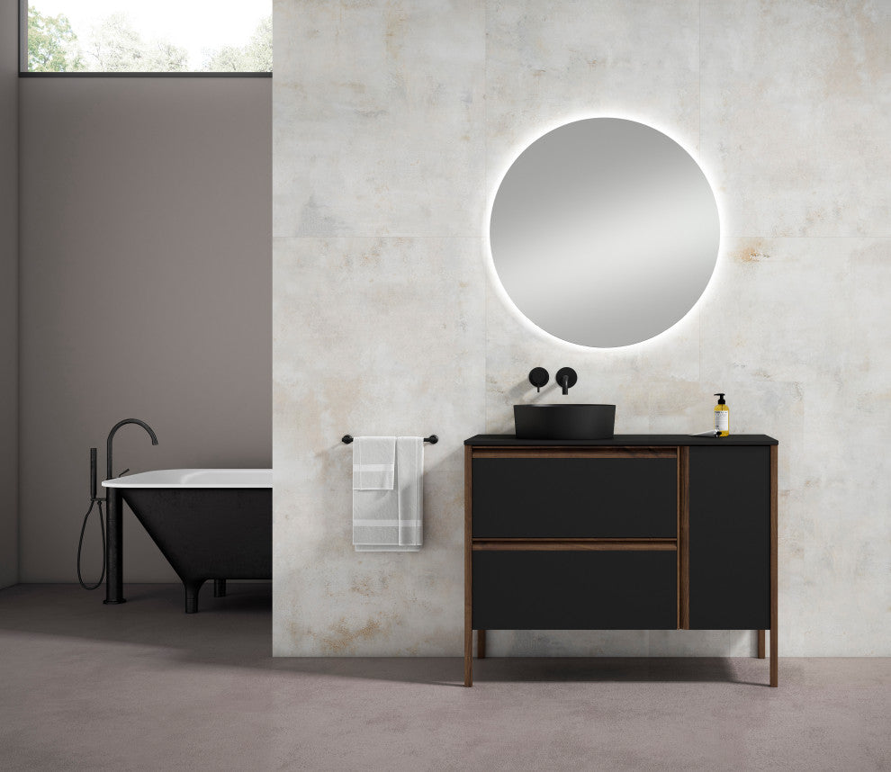 Ikon Modern Standing Bathroom Vanity, Matt Black, 40" 2dr+1d