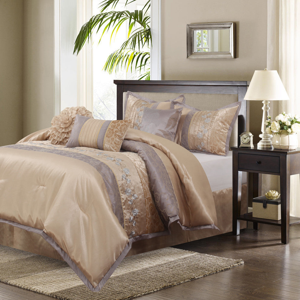 Riley 7-Piece Bedding Comforter Set, Sand, Queen