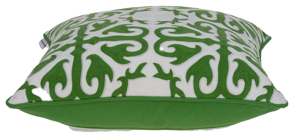 Ceti Traditional Green and White Pillow Cover With Poly Insert