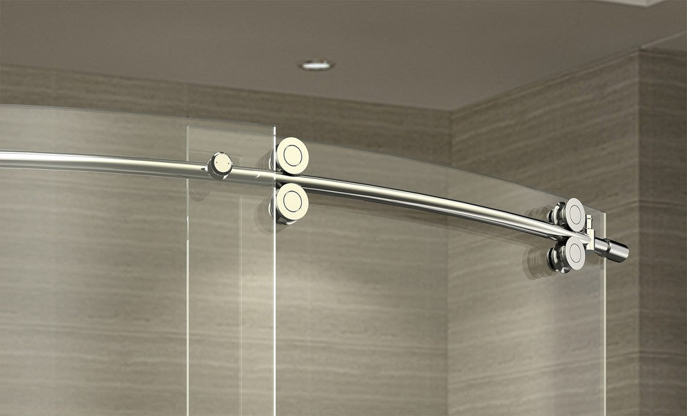 ZenArch 60"x77.5" Frameless Bowfront Sliding Shower Door Stainless R Open R Base