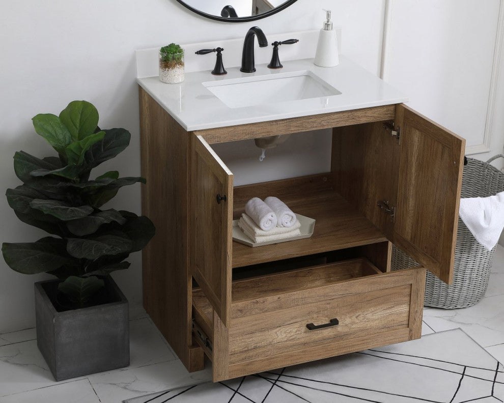 Home Living 30" Single Bathroom Vanity, Natural Oak With Backsplash