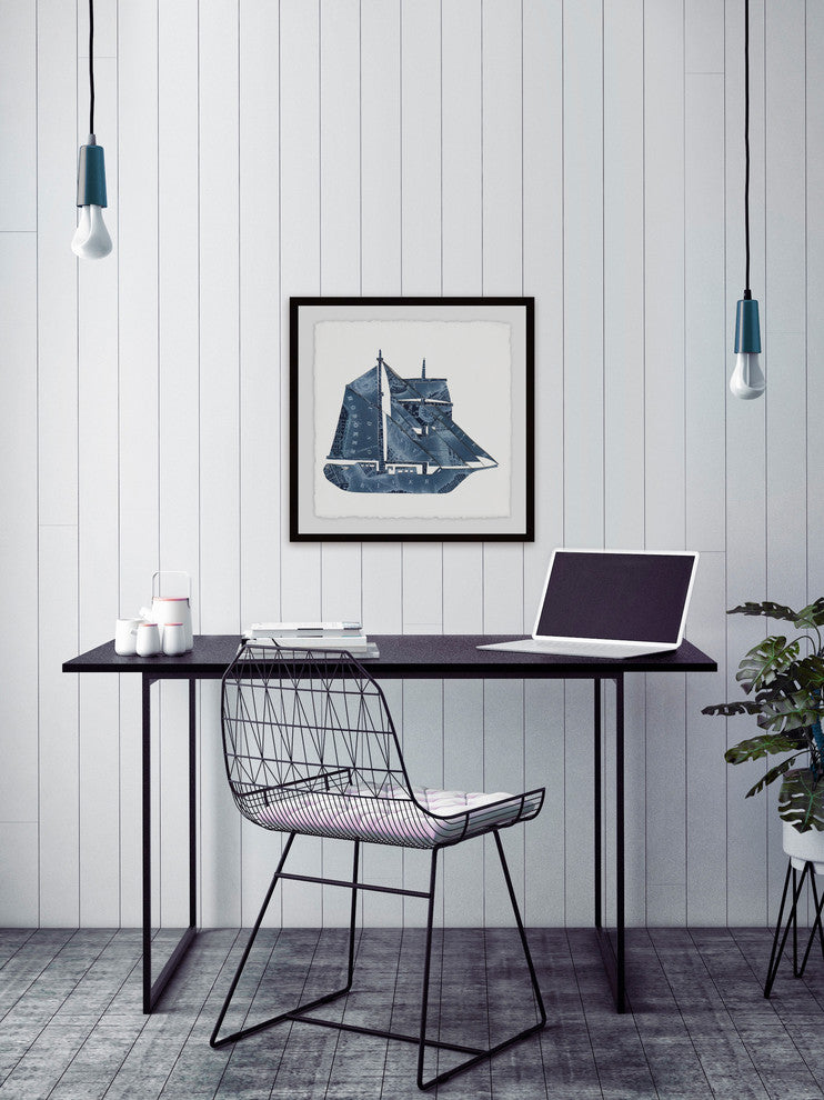 "Blue Sailboat" Framed Painting Print, 18"x18"