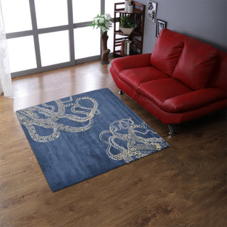HAND TUFTED WOOL ECO-FRIENDLY AREA RUGS - Square,Blue Beige,Contemporary