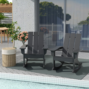 WestinTrends Set of 2 Modern Adirondack Outdoor Rocking Chairs, Gray