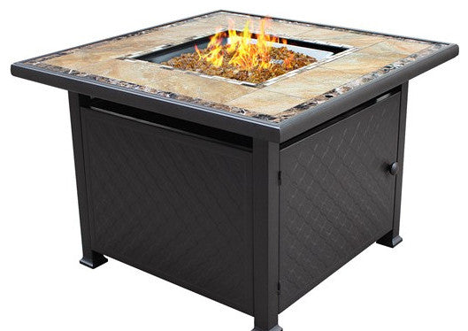Square Tile Fire Pit In Bronze
