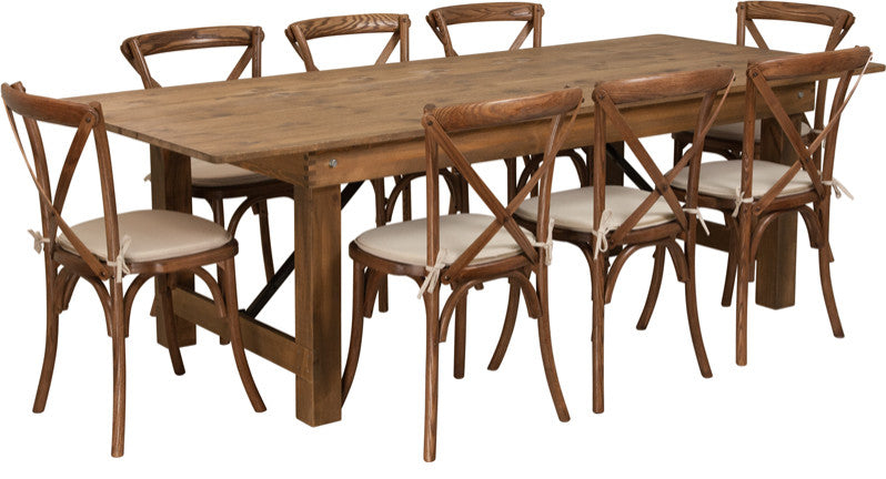 8'x40" Antique Rustic Folding Farm Table Set