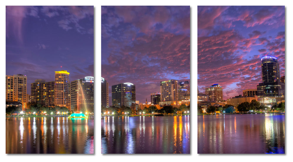 Orlando, Florida, USA Skyline Canvas Print, 3 Panel Split, Triptych, 42x20