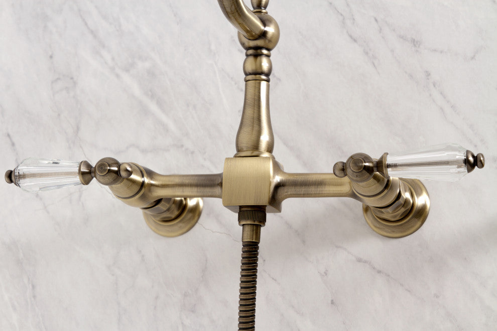 Kingston Brass KS1243WLLBS Wall Mount Bridge Kitchen Faucet, Brass Sprayer