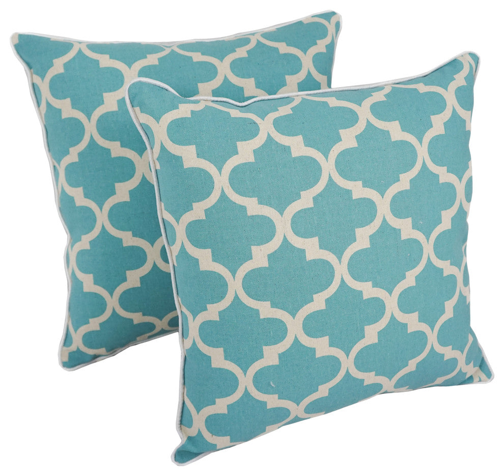 18" Corded Throw Pillows With Inserts, Blue, Set of 2