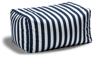 Leon Outdoor Patio Bean Bag Ottoman, Navy Stripes