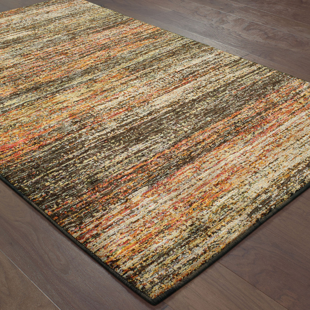 Aegina Motley Stripes Gold/Charcoal Area Rug, 5'3"x7'3"