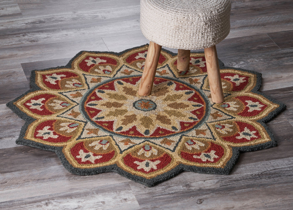 Red Sunflower Area Rug, 4' Round