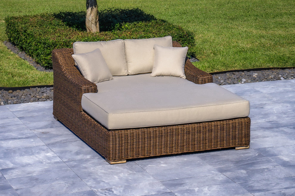 Milo 79x59" Patio Wicker Aluminum Frame Extra Large Double Sun Lounger, Brown