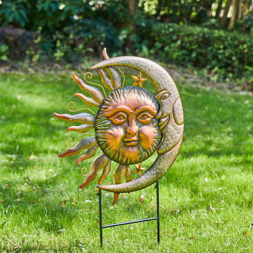 36.25"H Metal Sun and Moon Yardstake or Wall Decor