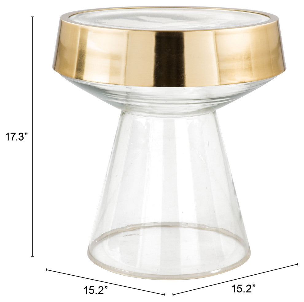 Sofa Side Table, Round, Glass, Metal, Clear, Gold, Lounge Lobby Hospitality