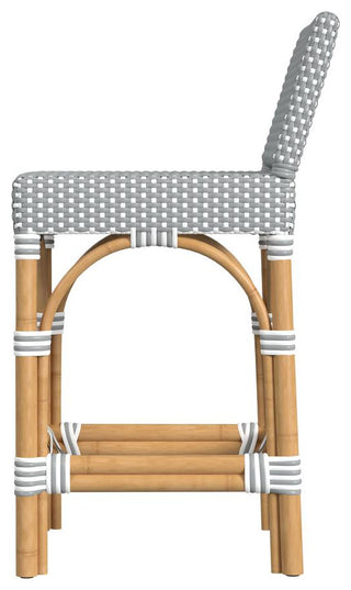 Serienna Rectangular Rattan Low Back 24.5 Counter Stool, Gray and White