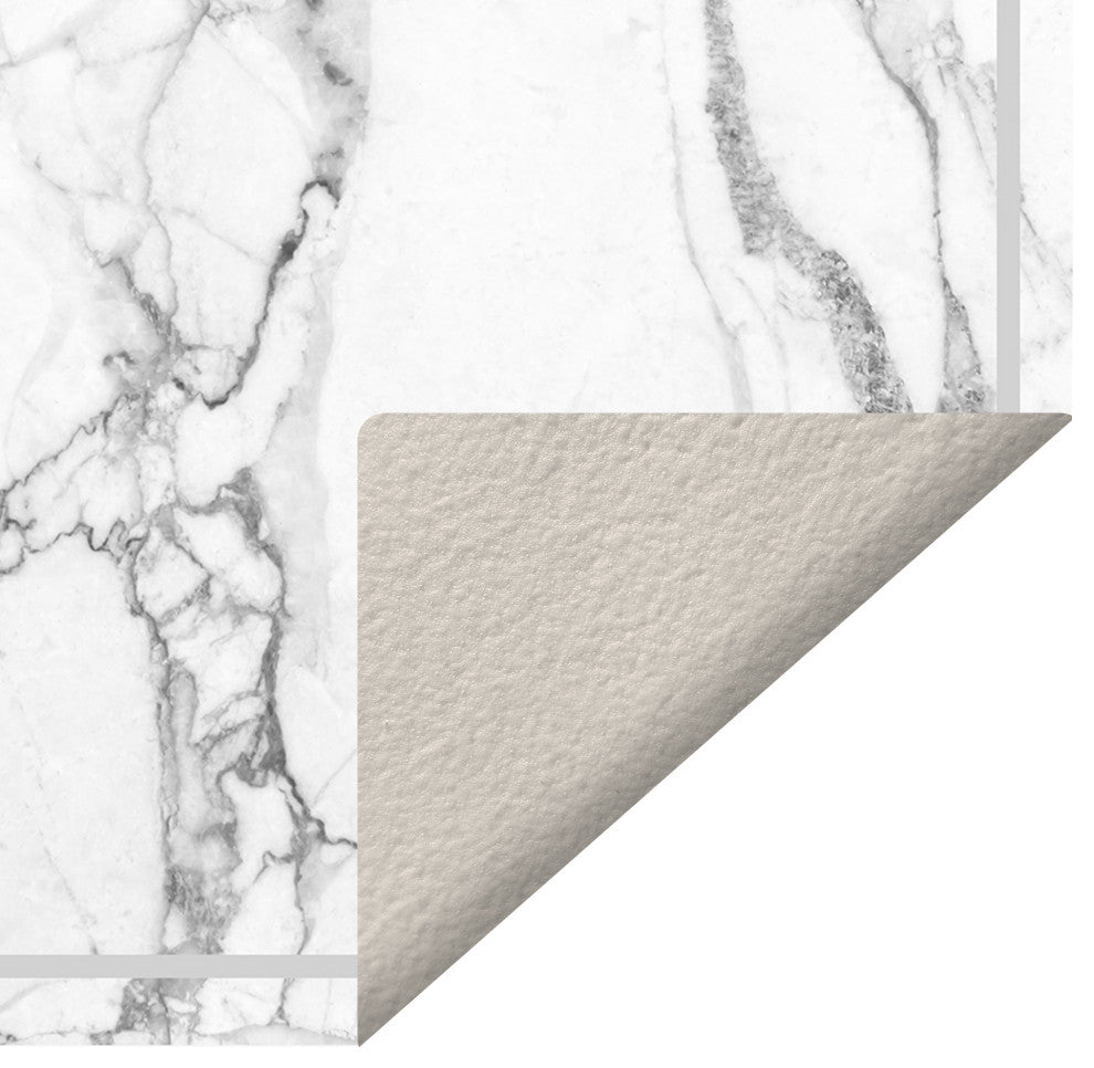 White Marble Decorative Vinyl Floor Mat, 2' x 5'