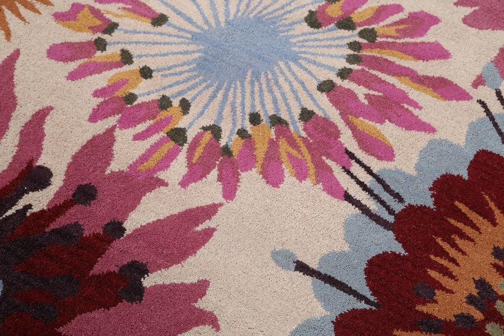 Floral Hand Tufted Oriental Oushak Transitional Area Rug, Pink, 10x13