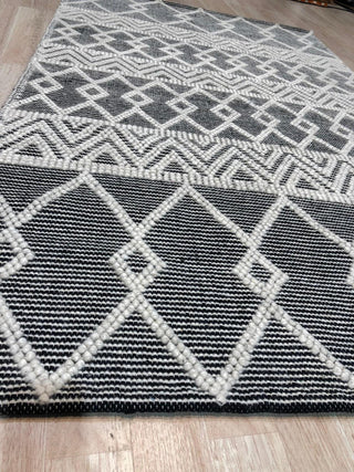 Handwoven Wool Black Contemporary Geometric Durrie Killim Rug, 8'x10'