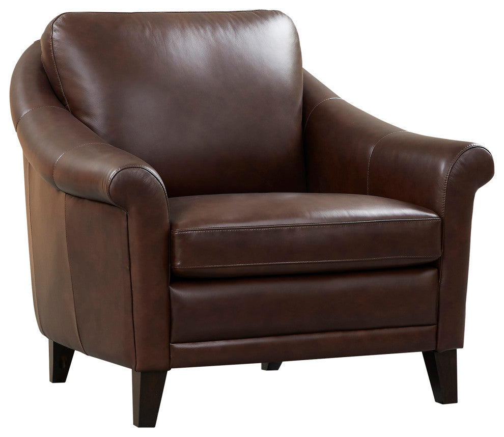 Sienna Genuine Leather Midcentury Modern Armchair, Brown