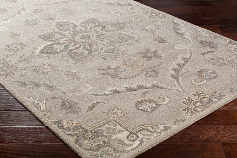 Caesar Traditional Taupe Area Rug, 6'x9' Oval