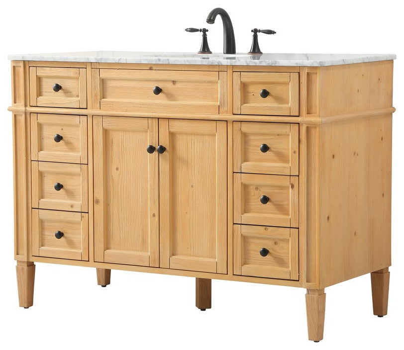 Home Living Vanity with Carrara White Marble Countertop, Natural Wood, 48", Single Sink