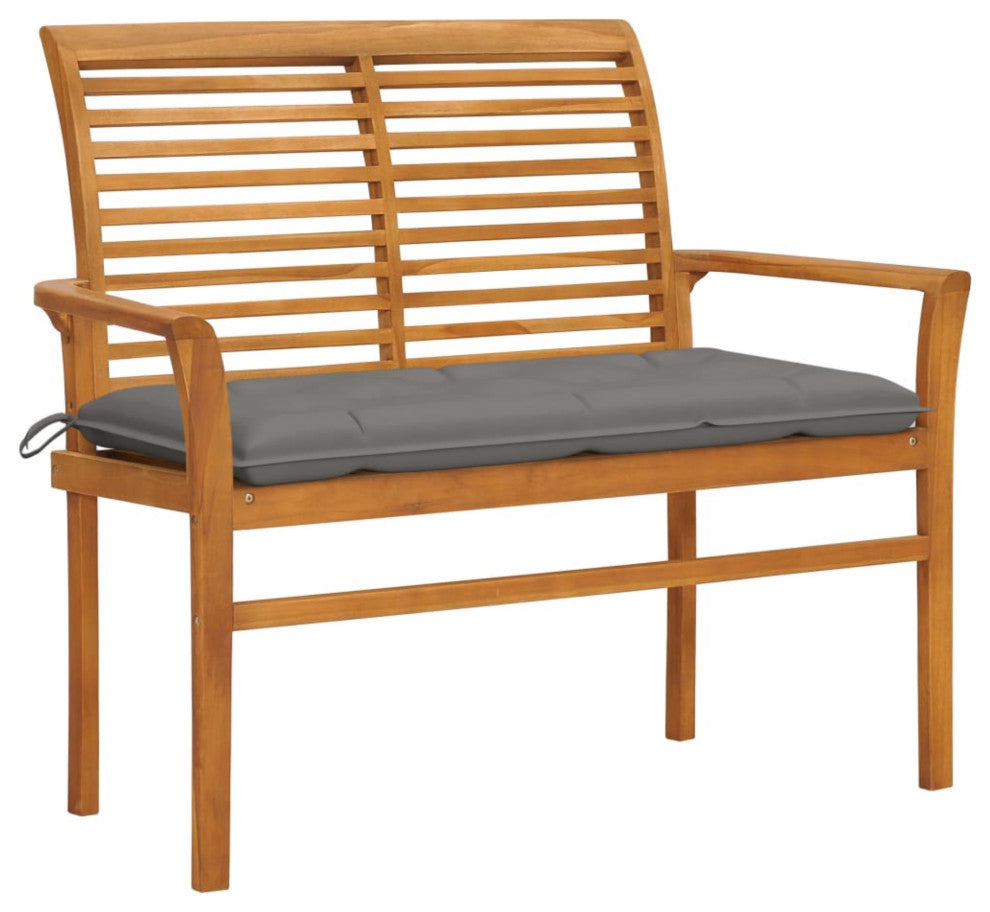 Vidaxl Garden Bench With Gray Cushion 44.1" Solid Teak Wood