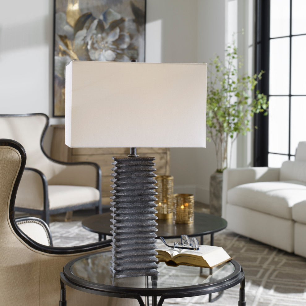 Uttermost Sanderson Ceramic Steel and Fabric Table Lamp in Metallic Charcoal